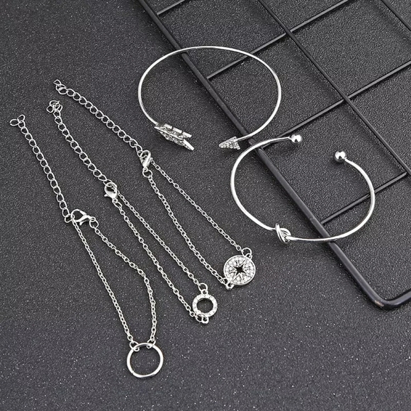 NEW | Arrow Compass 5 PC Silver Pave Bracelet Set - Picture 2 of 10